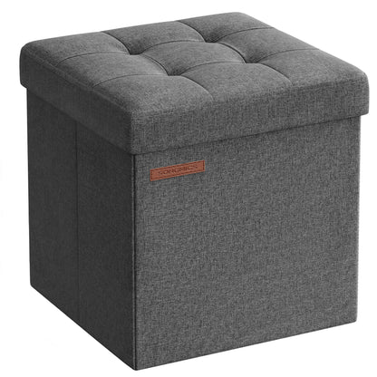 SONGMICS Folding Storage Ottoman Bench，30 x 30 x 30 cm，Ottoman Foot Rest, Storage Chest, Load 130 kg, for Living Room, Entryway, Dorm, Dark Gray ULSF028G01