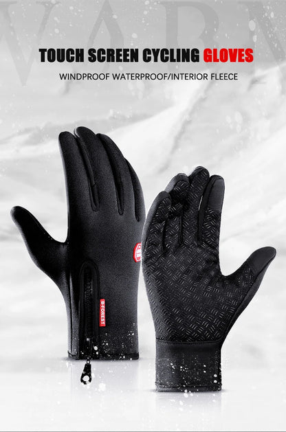 Men Women Cycling Winter Warm Sport Gloves Touchscreen Outdoor Fishing Splash-proof Skiing Snowboard Nonslip Zipper Gloves
