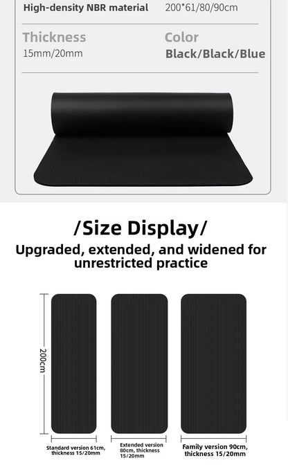 Men's Yoga Mat 20mm Thiened Lengthened And Widened Non-Slip Fitn Exercise Equipment Pure Color Nbr Material Yoga Pad