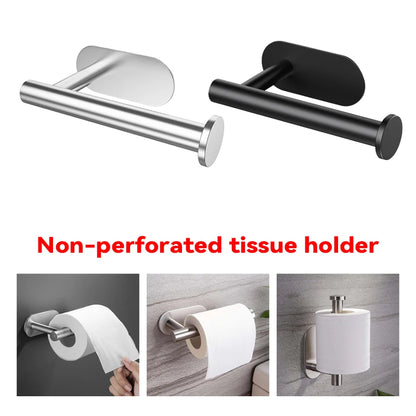 Adhesive Toilet Roll Paper Holder Organizer Wall Mount Storage Stand Kitchen Bathroom No Drill Tissue Towel Dispenser Stainless