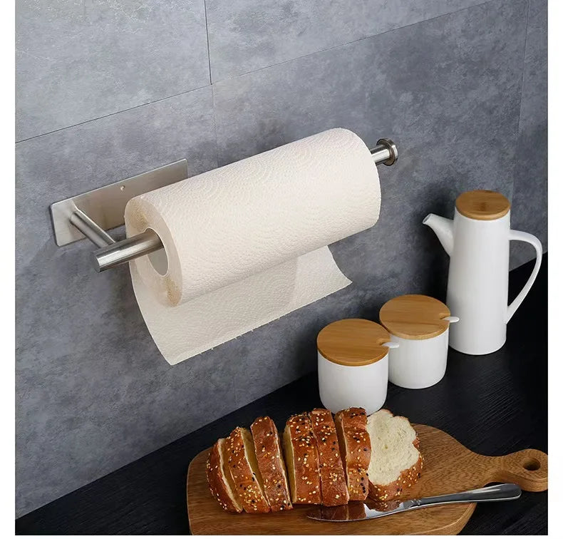 Adhesive Toilet Roll Paper Holder Organizer Wall Mount Storage Stand Kitchen Bathroom No Drill Tissue Towel Dispenser Stainless