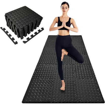 8-Piece Interlocking Gym Mat 2.5cm Thick Non-slip Shock-absorbing Washable Yoga Mat Suitable for Gyms Living Rooms Garages Etc