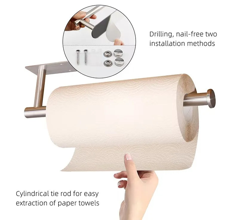 Adhesive Toilet Roll Paper Holder Organizer Wall Mount Storage Stand Kitchen Bathroom No Drill Tissue Towel Dispenser Stainless