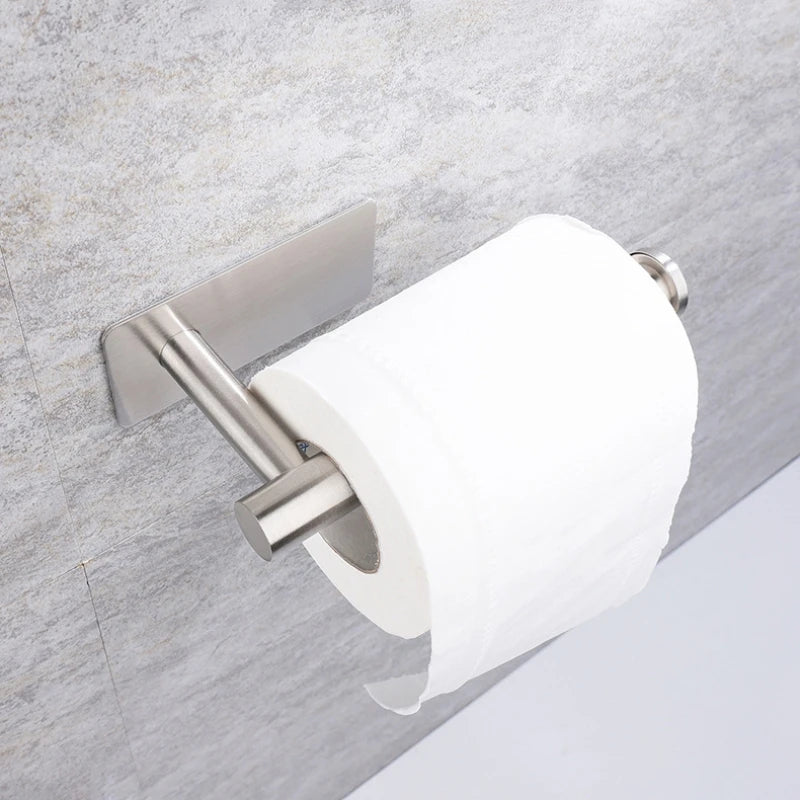 Adhesive Toilet Roll Paper Towel Holder Organizer Punch-free Wall Mount Storage Kitchen Bathroom No Drill Tissue Dispenser