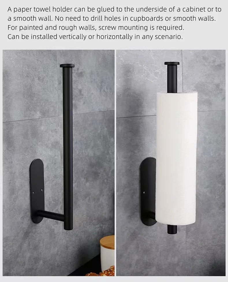 Adhesive Toilet Roll Paper Holder Organizer Wall Mount Storage Stand Kitchen Bathroom No Drill Tissue Towel Dispenser Stainless