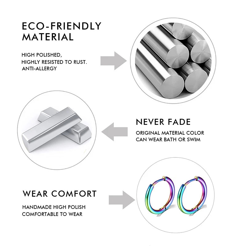 1PCS 2024 New Simple Stainless Steel Small Hoop Earrings for Women Men Cartilage Ear Piercing Jewelry Pendientes Hombre Mujer