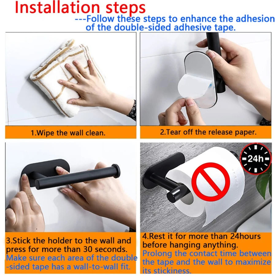Adhesive Toilet Roll Paper Towel Holder Organizer Punch-free Wall Mount Storage Kitchen Bathroom No Drill Tissue Dispenser