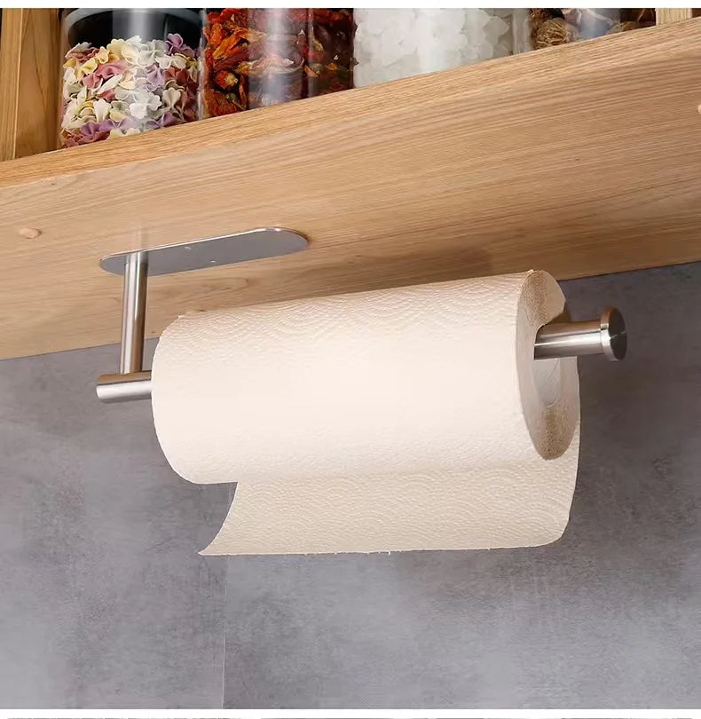 Adhesive Toilet Roll Paper Holder Organizer Wall Mount Storage Stand Kitchen Bathroom No Drill Tissue Towel Dispenser Stainless