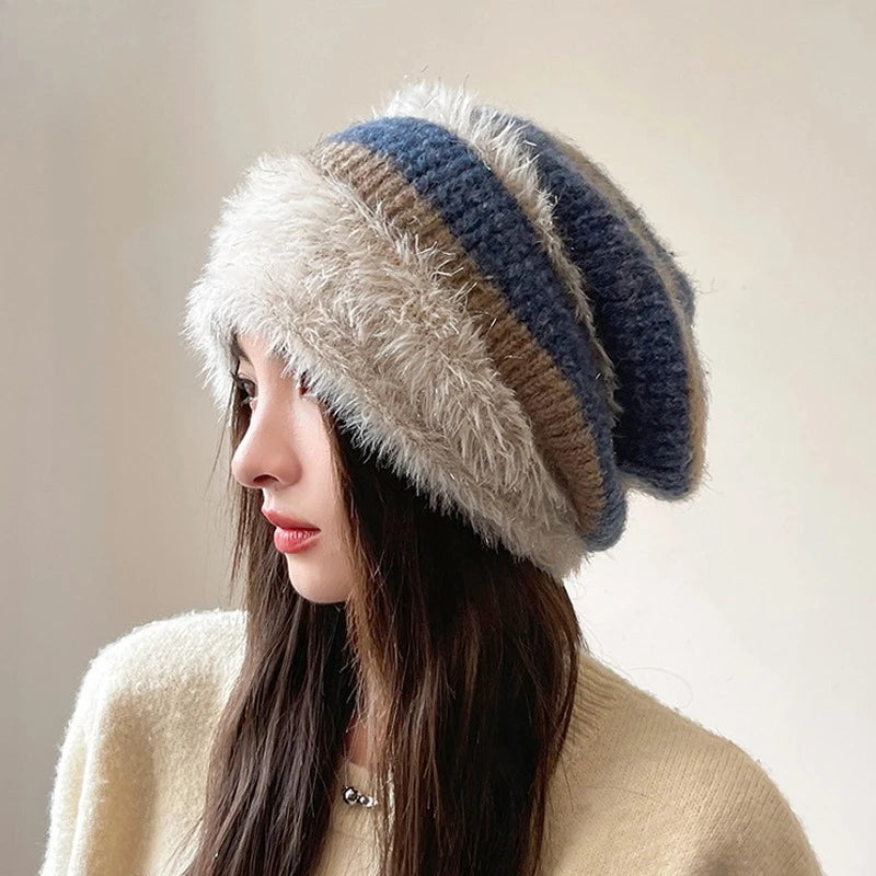 Autumn and Winter Lazy Wind Piled Up Hats  Plush Earmuffs Hats  Women's Wild Cold Hats Small Confinement Hats  Face-saving