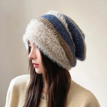 Autumn and Winter Lazy Wind Piled Up Hats  Plush Earmuffs Hats  Women's Wild Cold Hats Small Confinement Hats  Face-saving