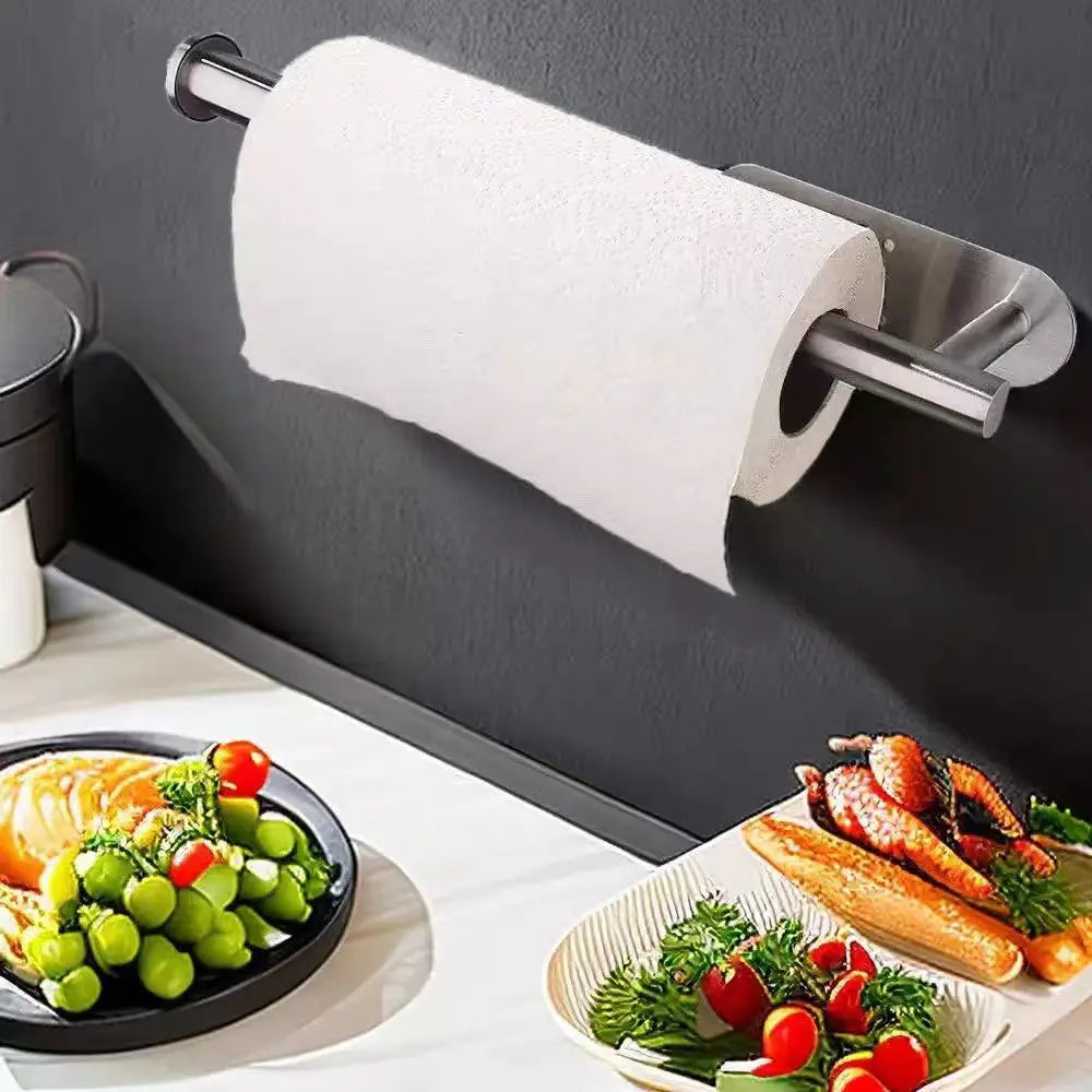 Adhesive Toilet Roll Paper Holder Organizer Wall Mount Storage Stand Kitchen Bathroom No Drill Tissue Towel Dispenser Stainless
