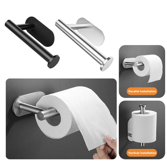 Adhesive Toilet Roll Paper Holder Organizer Wall Mount Storage Stand Kitchen Bathroom No Drill Tissue Towel Dispenser Stainless