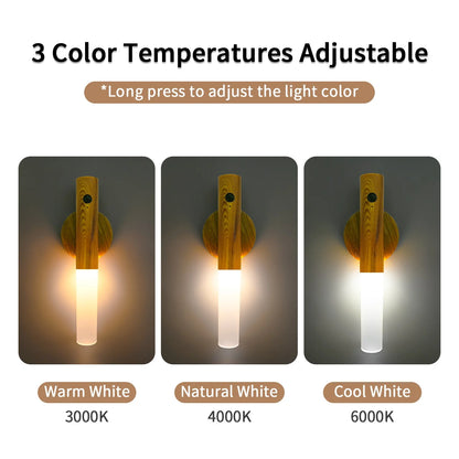 Intelligent Motion Sensor Night Light LED Rechargeable Wooden Magnetic Wall Lamp Atmosphere Human Body Sensing Cabinet Light