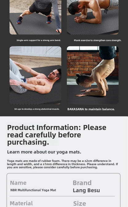 Men's Yoga Mat 20mm Thiened Lengthened And Widened Non-Slip Fitn Exercise Equipment Pure Color Nbr Material Yoga Pad