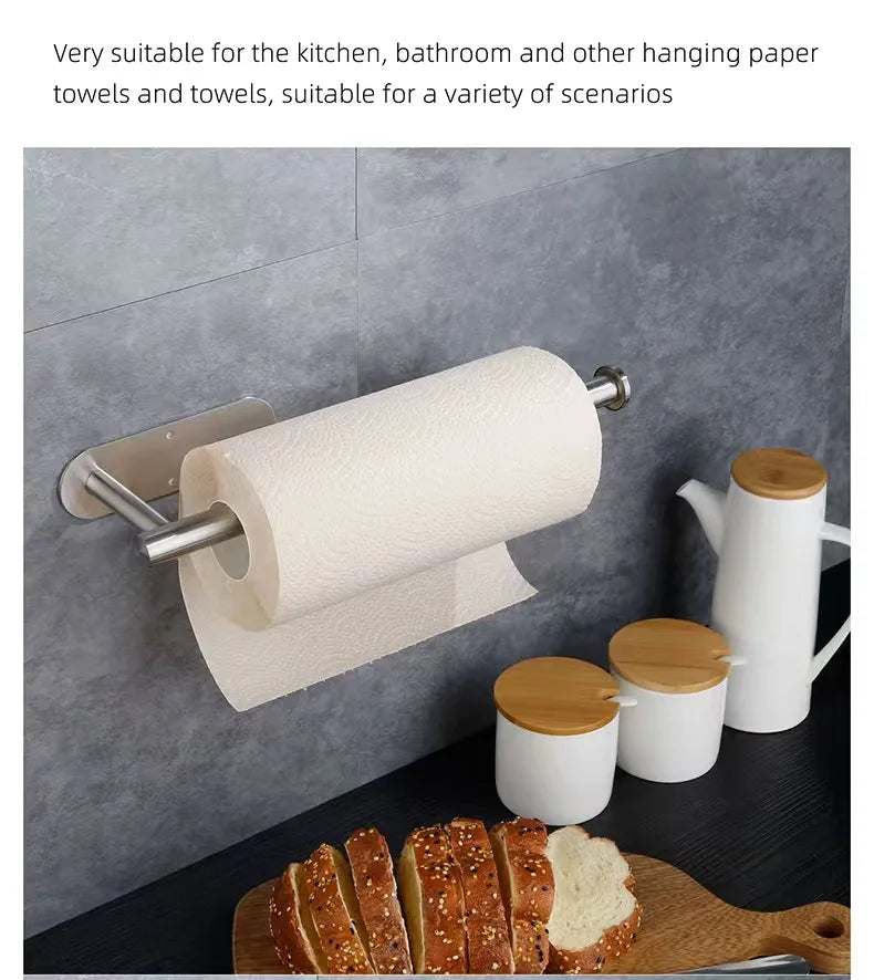 Adhesive Toilet Roll Paper Holder Organizer Wall Mount Storage Stand Kitchen Bathroom No Drill Tissue Towel Dispenser Stainless