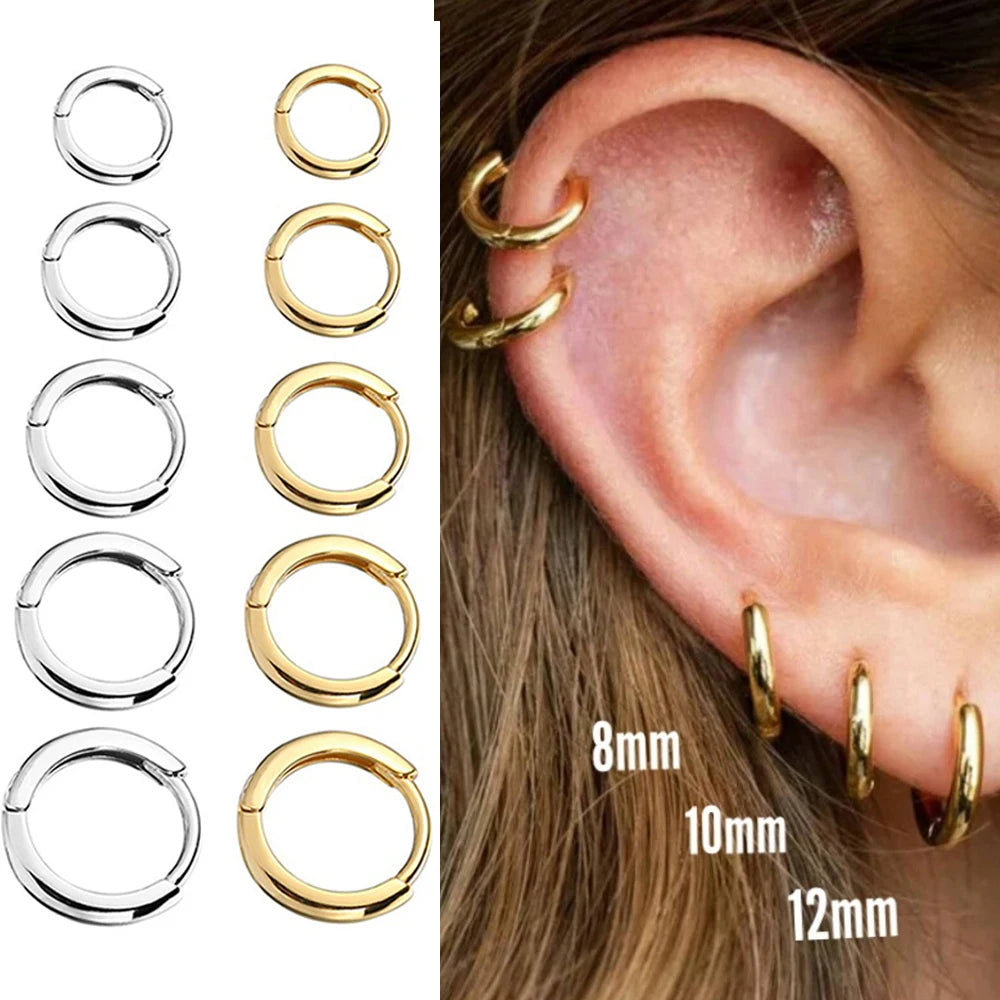 2023 New Simple Stainless Steel Small Huggie Hoop Earrings for Women Men Cartilage Ear Piercing Jewelry Pendientes Hombre Mujer