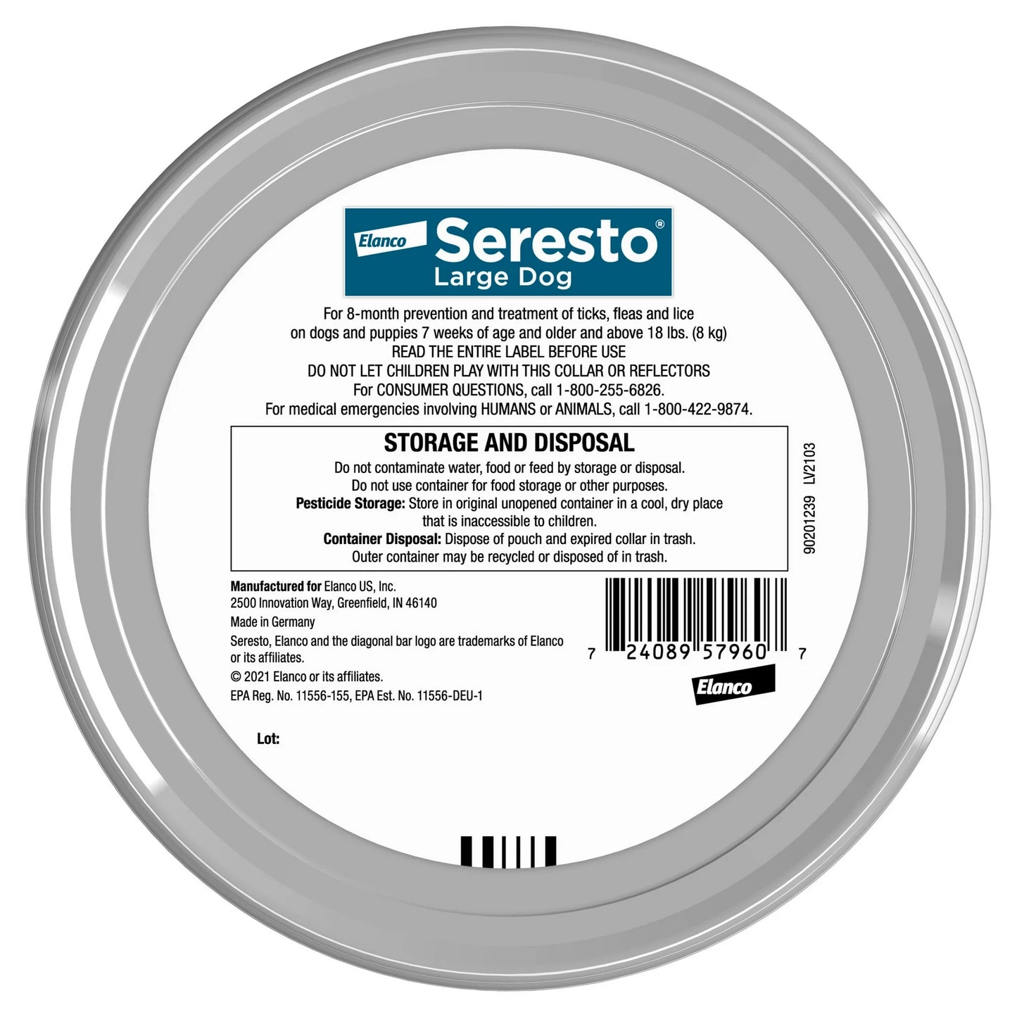 Seresto™ 8-Month Flea & Tick Prevention Collar for Large Dogs (Over 18 lbs)